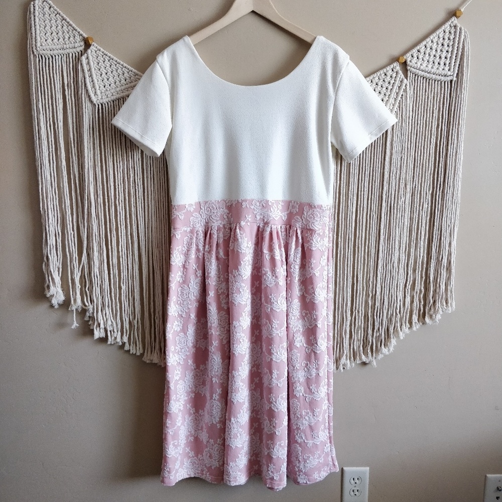 Rosie & Clair Pink Cream Floral Lace Midi Dress 2X - Picture 5 of 8